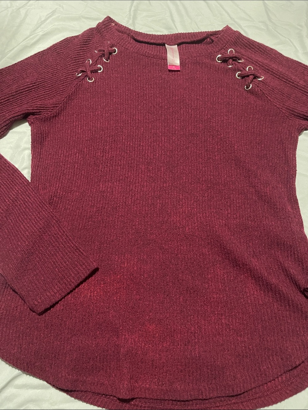 No Boundaries Lace-Up Shoulder Sweater - Wine